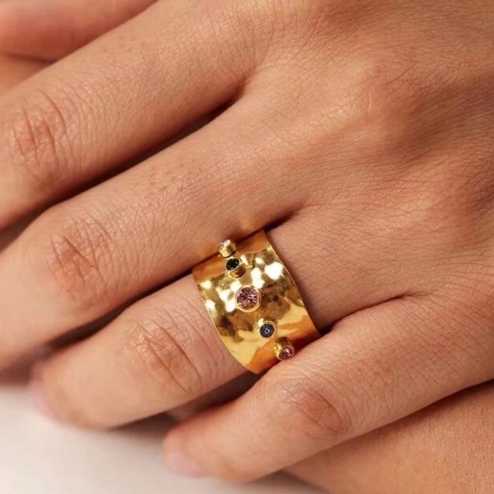 Gold Wide Band Ring with Multicolor M656